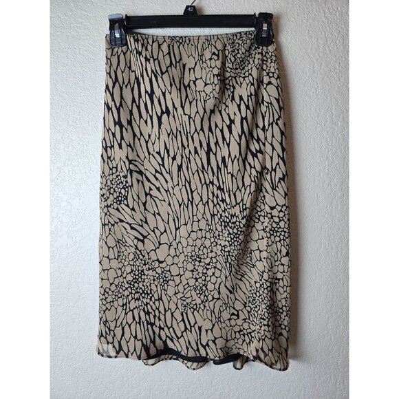 True Vtg Y2k Animal Print Midi Skirt XS Express Beige & Black Polyester Lined - Picture 1 of 7